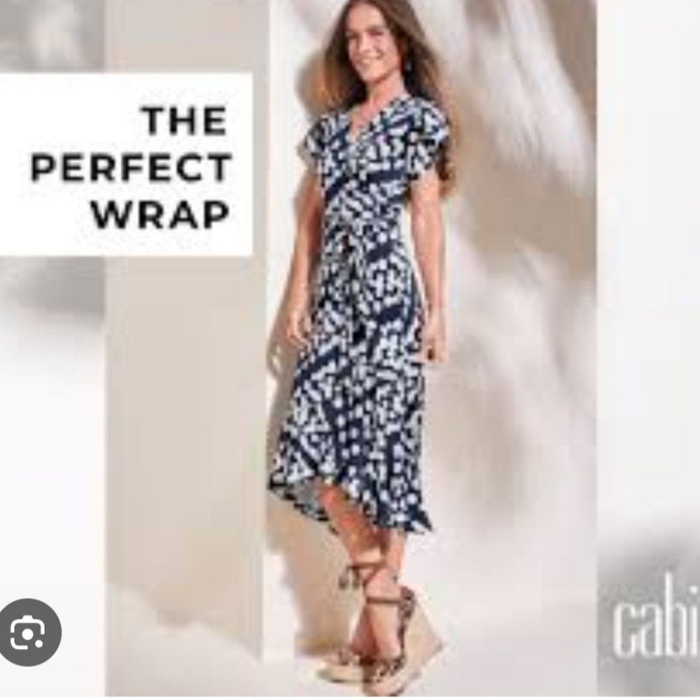 CAbi Blue and White Wrap Dress